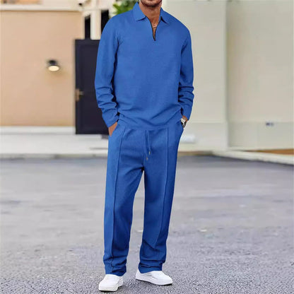 Completo Relax®️ da uomo con felpa in maglia Waffle e pantaloni Dritti