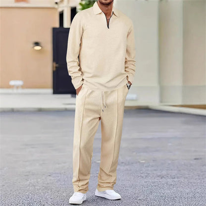 Completo Relax®️ da uomo con felpa in maglia Waffle e pantaloni Dritti