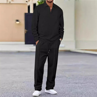 Completo Relax®️ da uomo con felpa in maglia Waffle e pantaloni Dritti