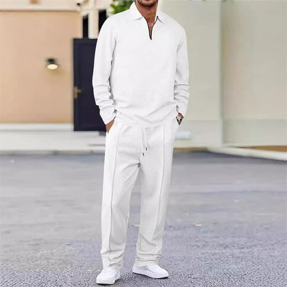 Completo Relax®️ da uomo con felpa in maglia Waffle e pantaloni Dritti