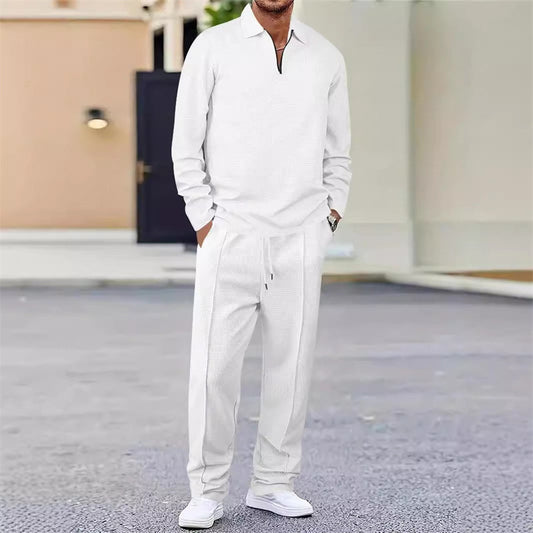 Completo Relax®️ da uomo con felpa in maglia Waffle e pantaloni Dritti